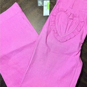 Maeve, Anthropologie | Pink Heart Pocket Pants, Wide Leg High Rise | Sz 28, NWT